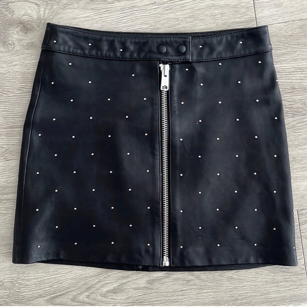Allsaints Lena Stud Skirt Silver Studded Black Leather Miniskirt — Size 0